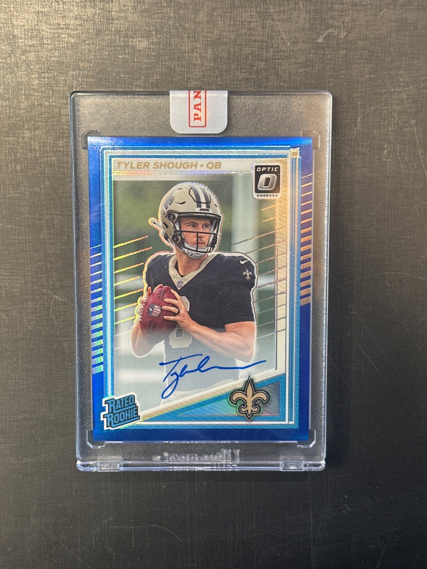 Singles: Football Cards- 2025 Donruss Optic Tyler Shough Blue Auto /149 (Sealed)