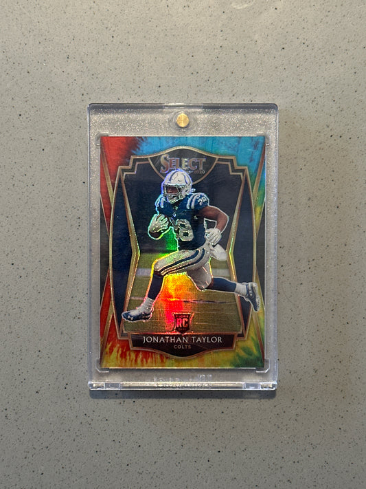 Singles: Football Cards- 2020 Select Jonathan Taylor Premier Level Tie Dye RC /25