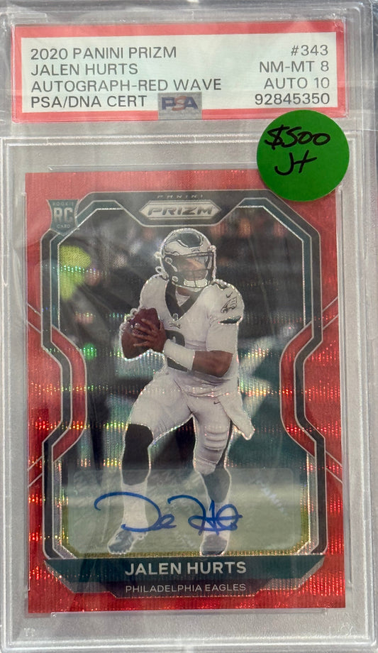 PSA: Football Cards - NM-MT 8 - 2020 Panini Prizm Jalen Hurts Red Wave