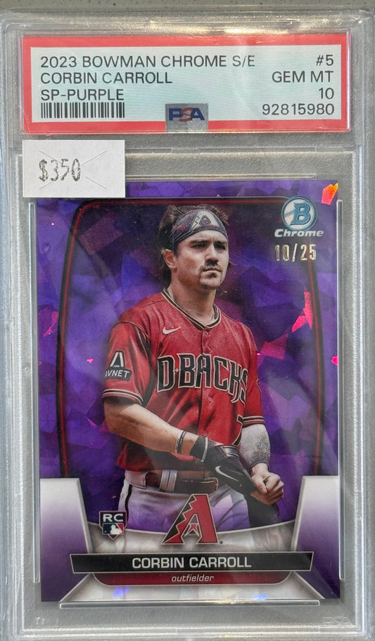 PSA: Baseball Cards - GEM MINT 10 - 2023 Bowman Chrome Corbin Carroll Variation Purple Sapphire 10/25