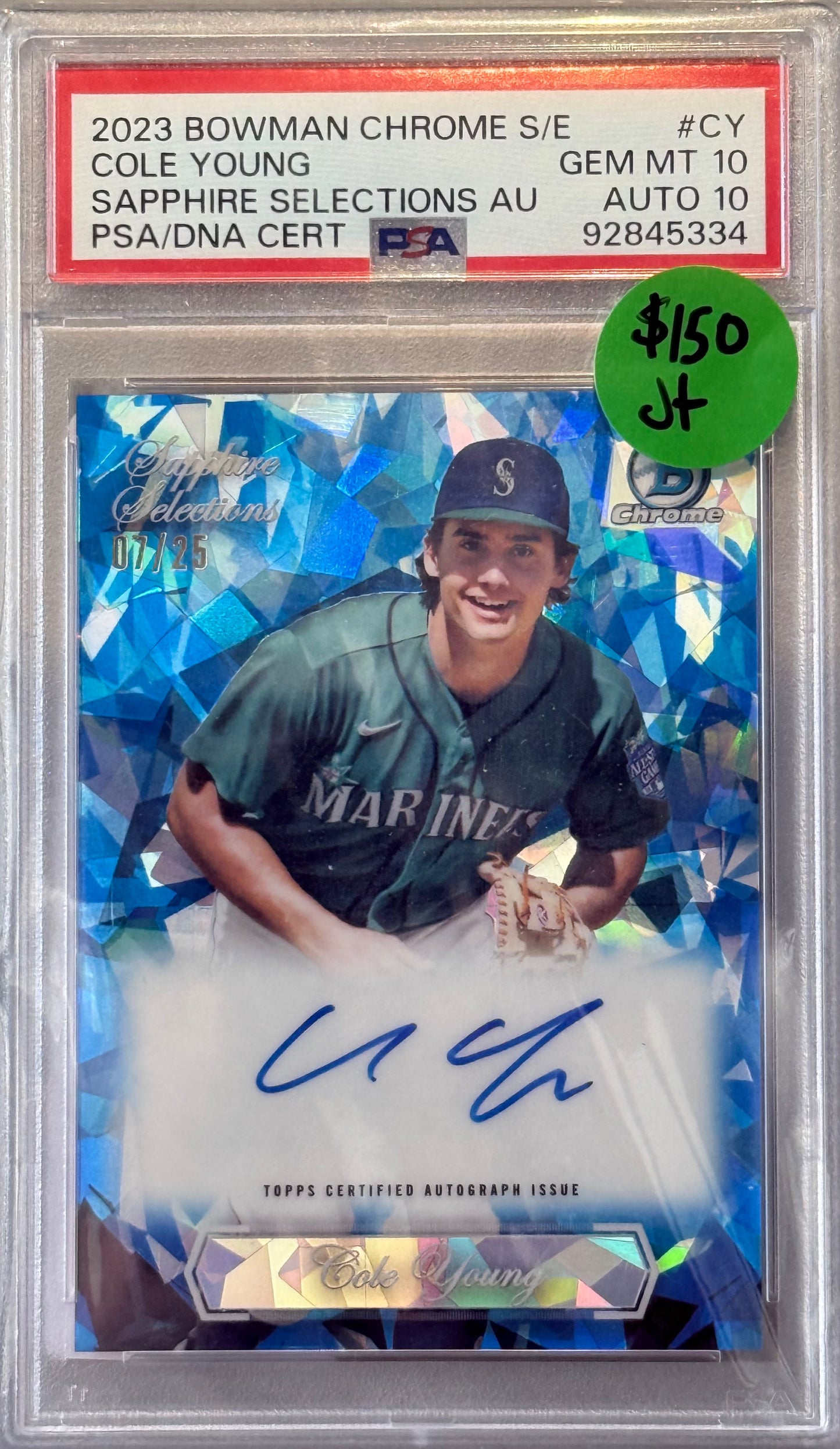 PSA: Baseball Cards - GM MT 10 AUTO 10 - 2023 Bowman Chrome - Cole Young Sapphire