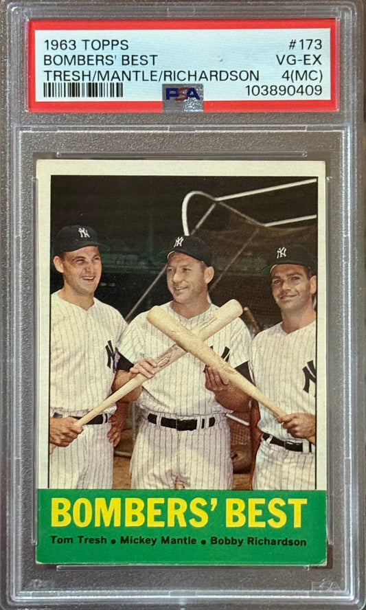 PSA: Baseball Cards - VG-EX 4 (MC) - 1963 Topps Bomber's Best - Tresh/Mantle/Richardson - #173