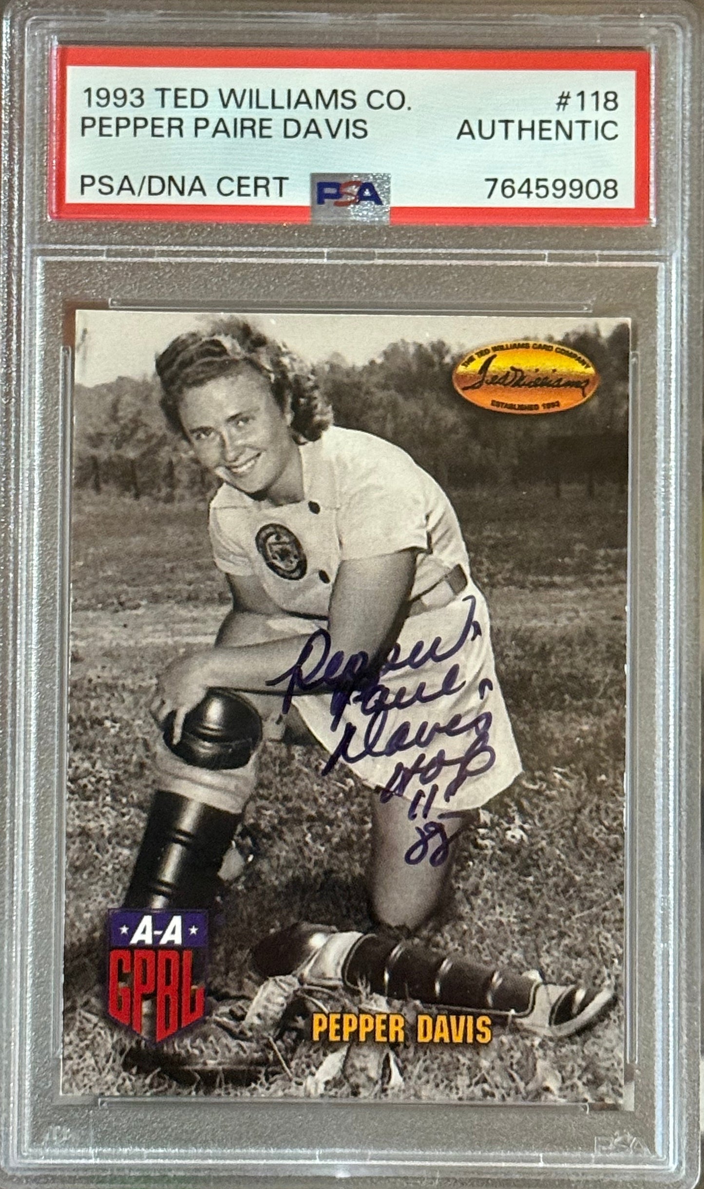 PSA: Baseball Cards - AUTHENTIC - 1993 Ted Williams Co. Pepper Paire Davis PSA/DNA Cert - #118
