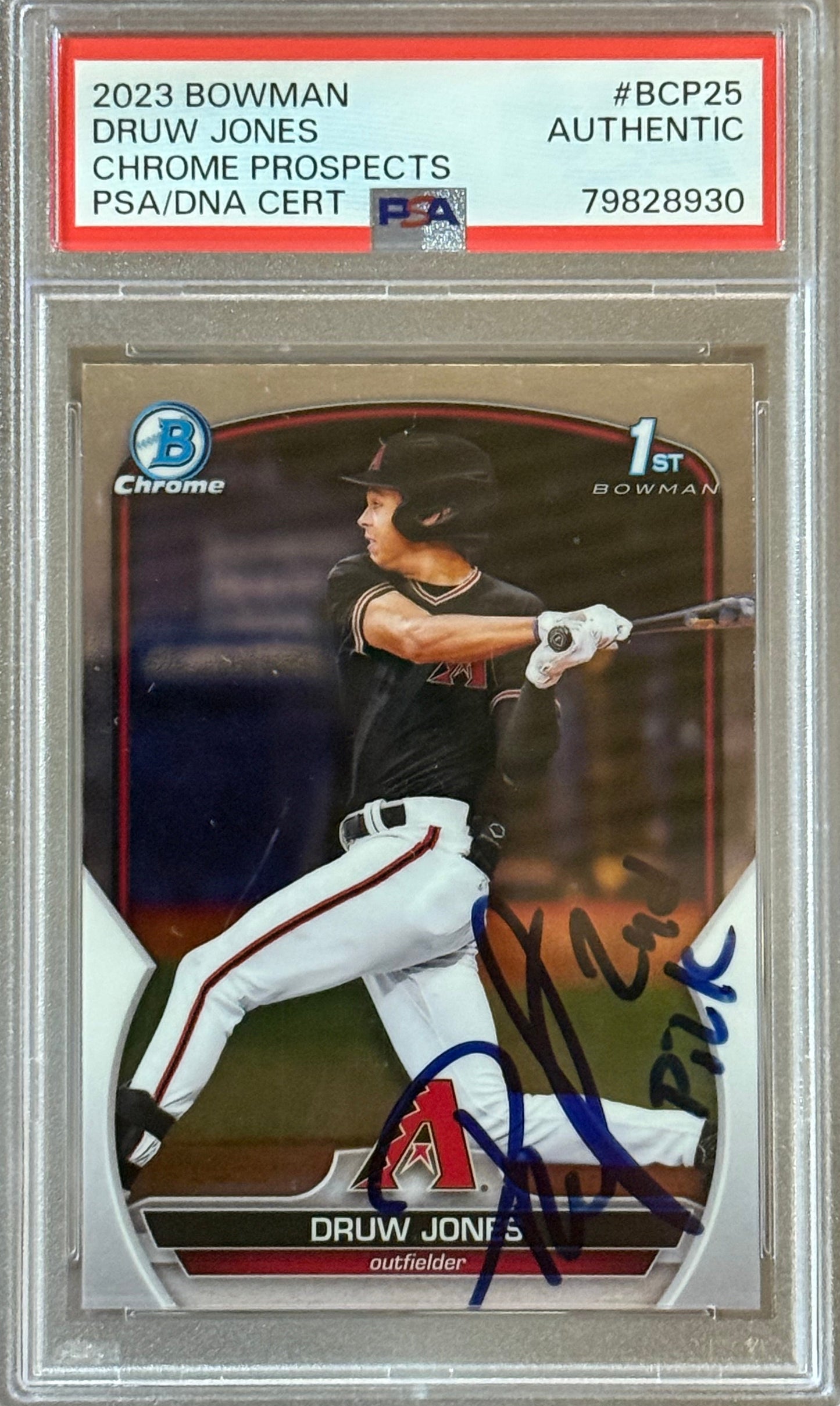 PSA: Baseball Cards - AUTHENTIC - 2023 Bowman Druw Jones Chrome Prospects PSA/DNA Certs - SIGNED - #BCP25