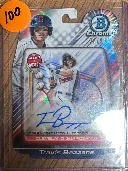 Baseball Singles: 2024 Bowman Chrome Top Prospects In Action Travis Bazzana Auto