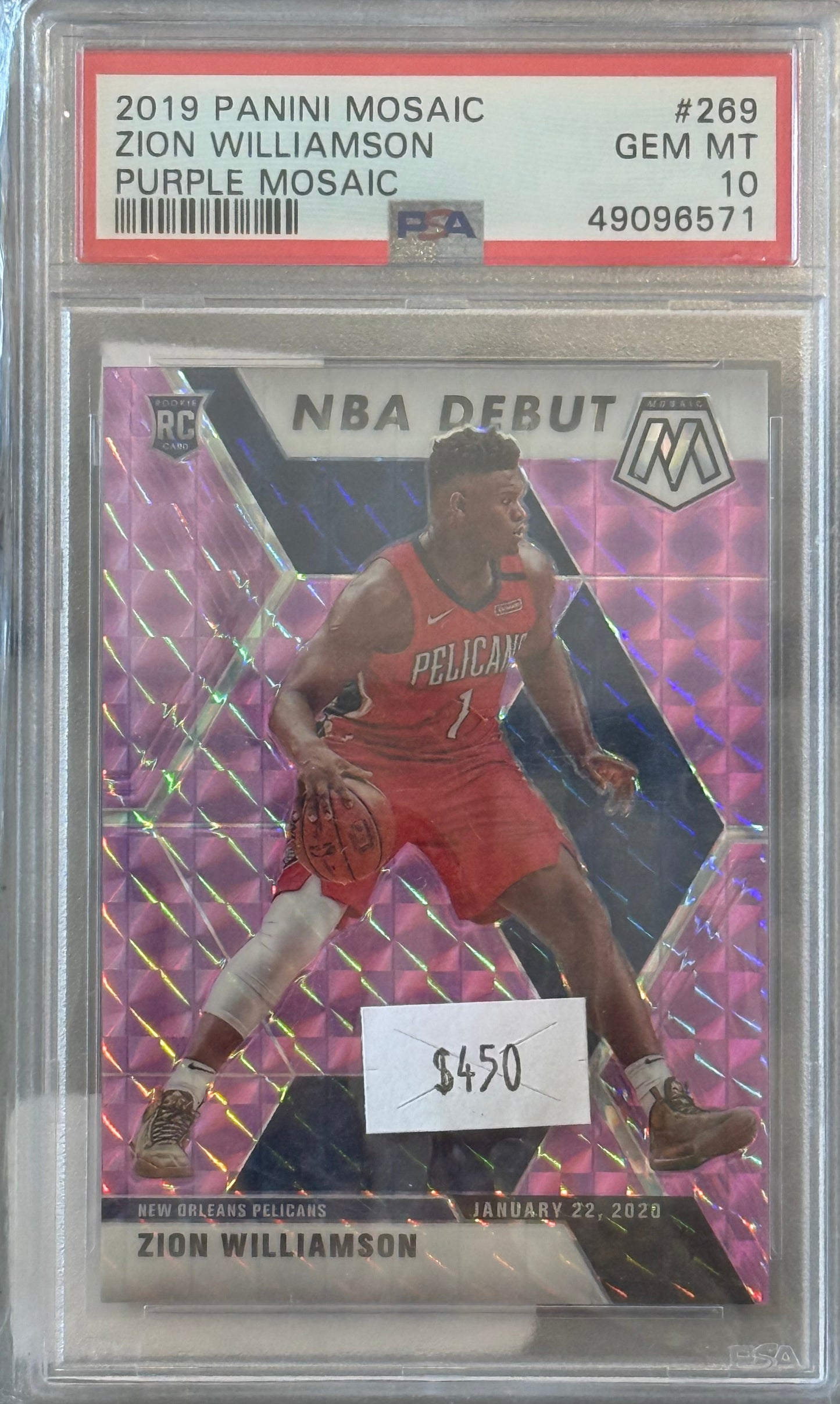 PSA: Basketball Cards - GEM MINT 10 - 2019 Panini Mosaic Purple Mosaic Zion Williamson #269 03/49