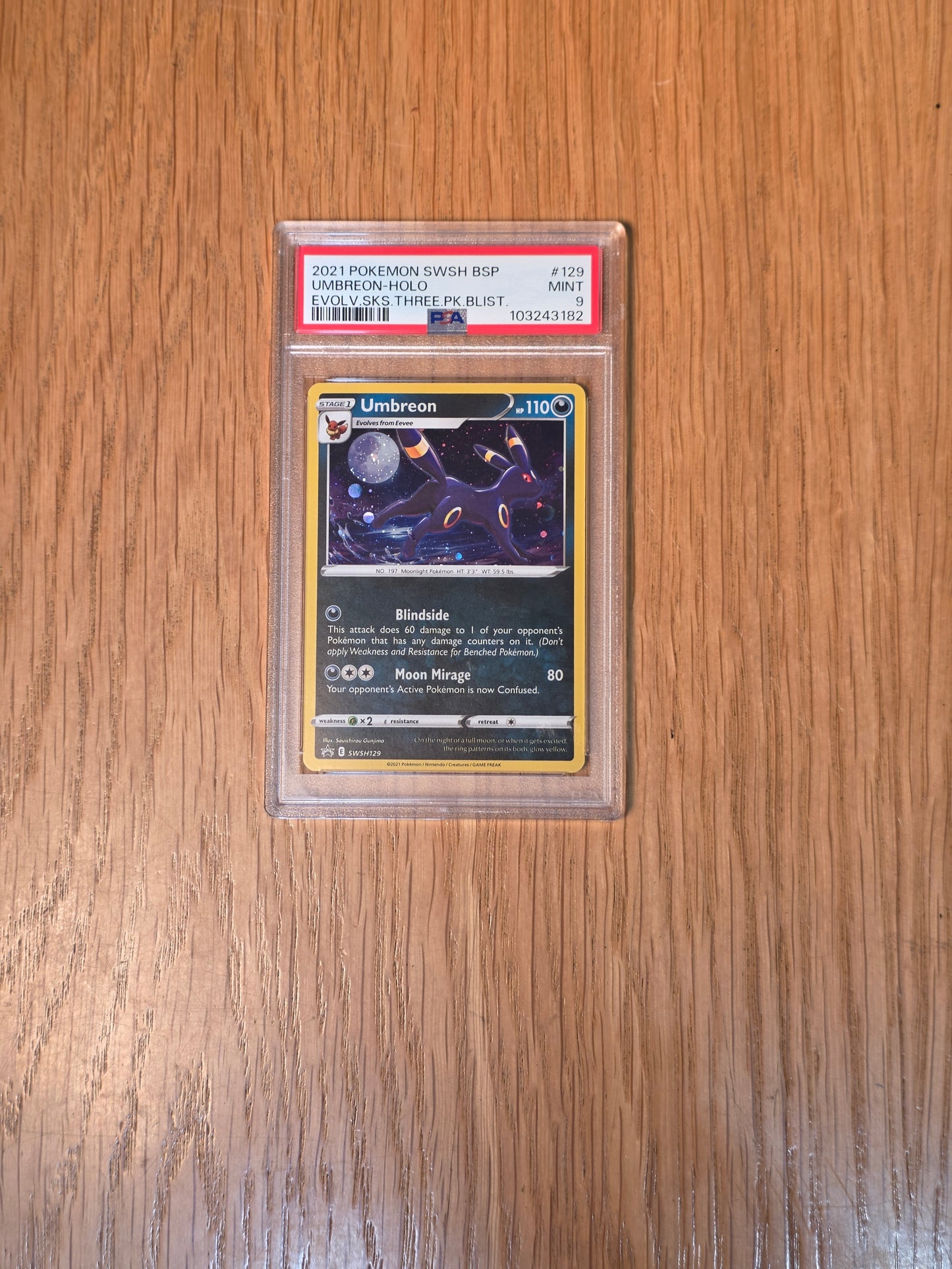 PSA: Pokemon Cards - Umbreon Evolving Skies 3 Pack Blister SWSH129 PSA 9